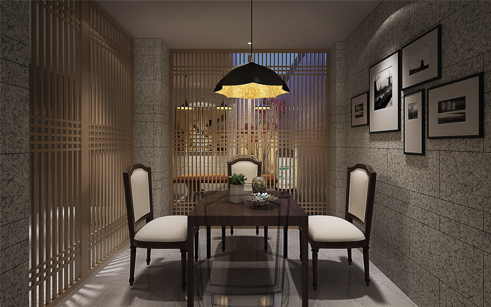 中式 别墅 收纳 餐厅图片来自张勇高级室内设计师在优山美地D区新中式设计案例效果的分享