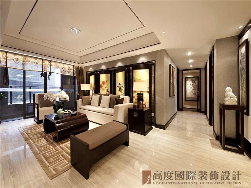 新中式 现代中式 中式 三居 小资 客厅图片来自沙漠雪雨在125平米现代中式风鸟语茶香世界的分享