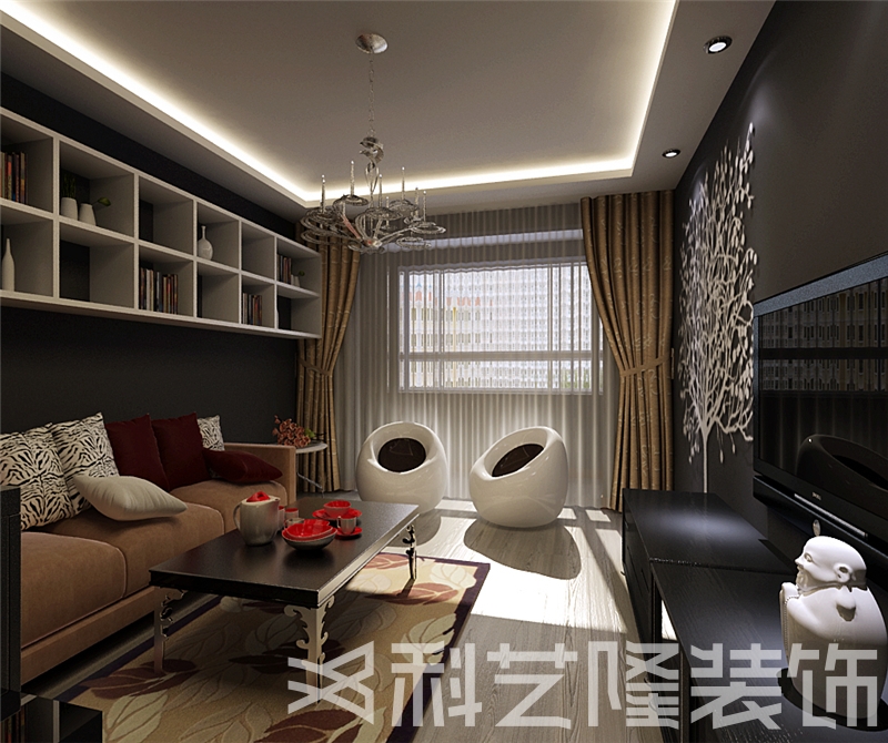 客厅图片来自天津科艺隆装饰在远洋风景—现代简约—120㎡的分享