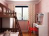 儿童房采用现在普遍的双层儿童床，一个书桌加上房间的窗户使屋里采光通透，屋里设施简单，不占地。