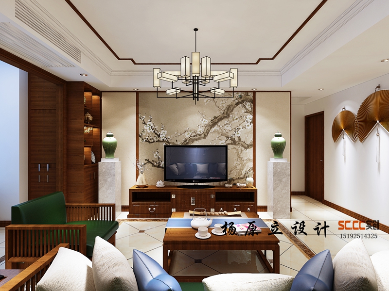 新中式 三居室装修 招商 海德公学 客厅图片来自快乐彩在招商海德公学106平新中式三居室的分享