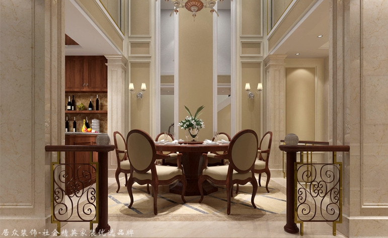 美式 复式 餐厅图片来自厦门居众装饰设计工程有限公司在碧海蓝天-美式风格-300㎡的分享
