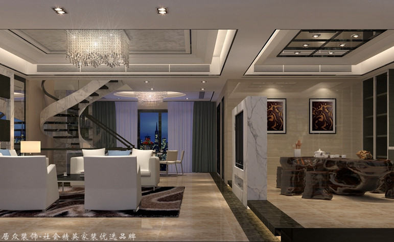 简约 复式 客厅图片来自厦门居众装饰设计工程有限公司在新景国际外滩-现代简约-150㎡的分享
