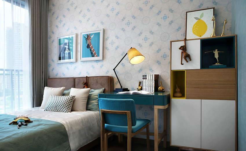 现代 大户型装修 三居 小资 白领 卧室图片来自武汉苹果装饰在开来都市丰景案例的分享