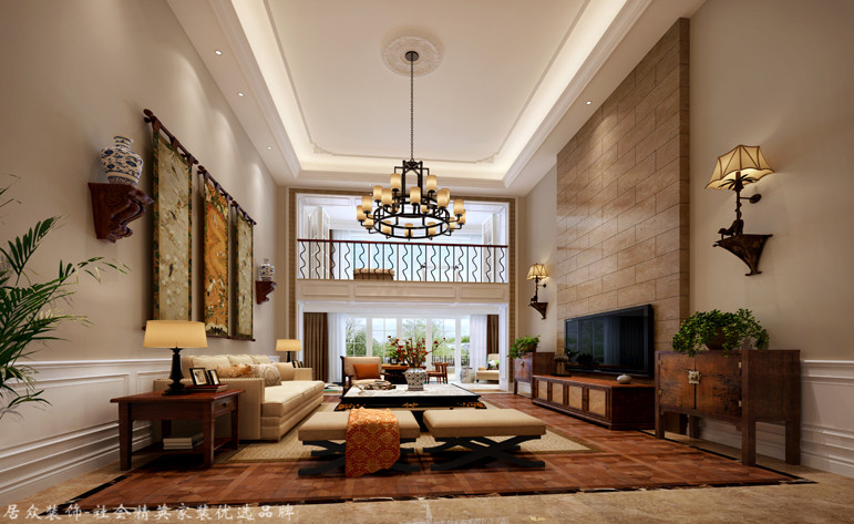 美式 别墅 客厅图片来自杭州居众装饰集团设计院在桃花源-美式风格-344平的分享