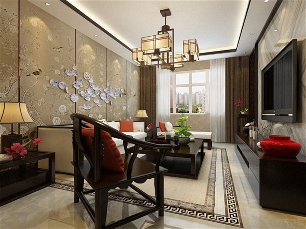 新中式 中式 三居 收纳 小资 客厅图片来自阳光力天装饰在新中式-金泰丽湾-120㎡的分享