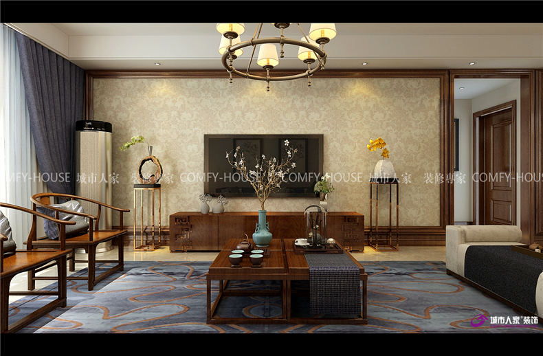 阳光100 装修效果图 中式 客厅图片来自济南城市人家装修公司-在阳光100新中式装修效果图的分享
