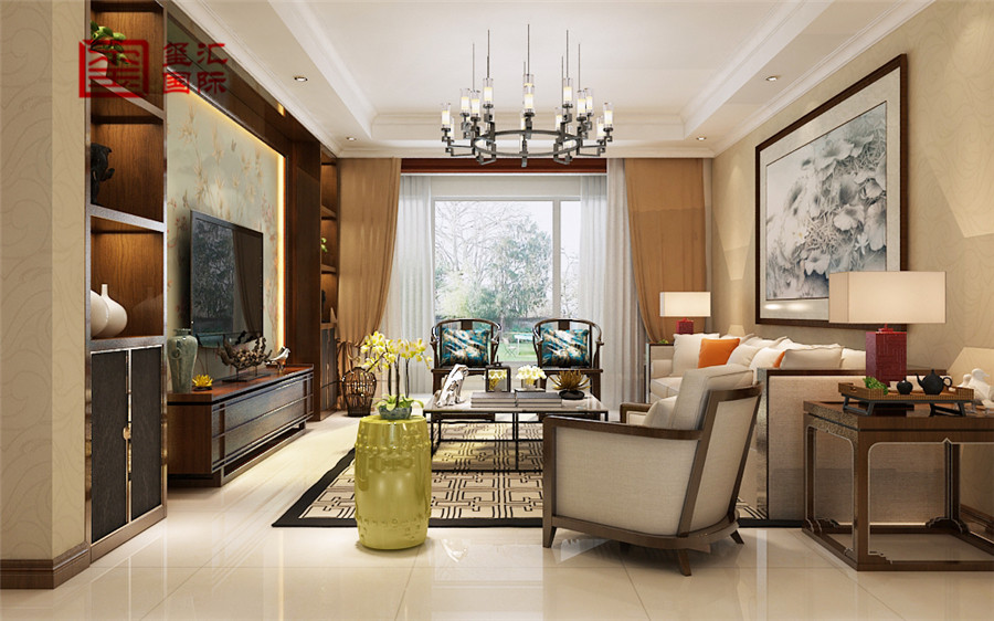 中式 五室 白领 玺汇国际 客厅图片来自河北玺汇国际装饰公司在170平华堂聚瑞五居室中式风格的分享