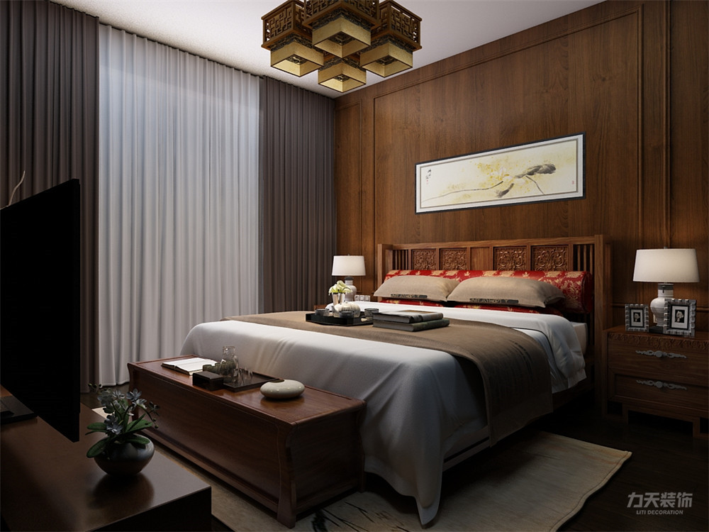 中式 二居 白领 小资 80后 卧室图片来自阳光放扉er在力天装饰-奥莱城-96㎡-中式风格的分享