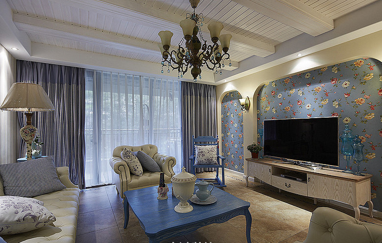 客厅图片来自家装大管家在品质时尚 107平地中海自然3居室的分享