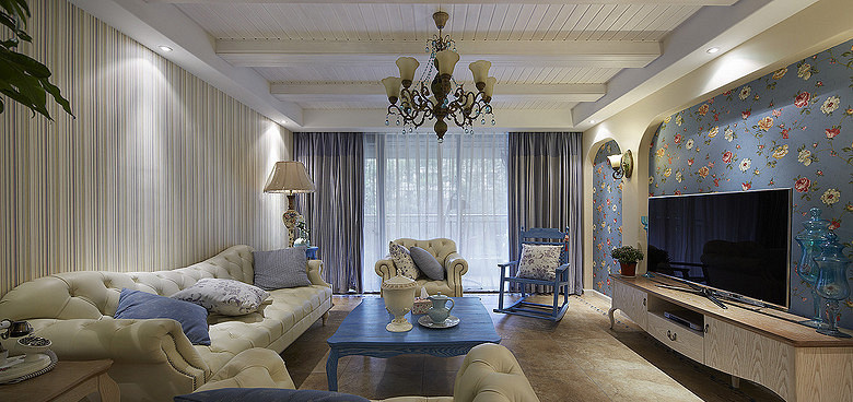 客厅图片来自家装大管家在品质时尚 107平地中海自然3居室的分享