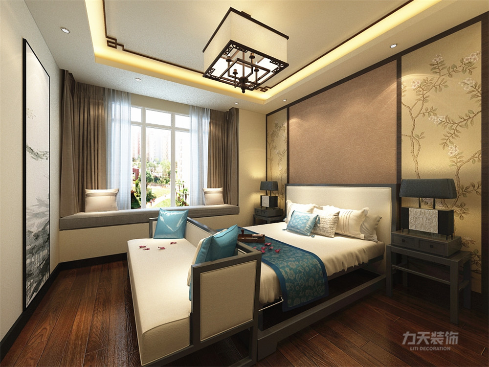 新中式 中式 三居 收纳 小资 卧室图片来自阳光力天装饰在远洋城-128㎡-新中式的分享