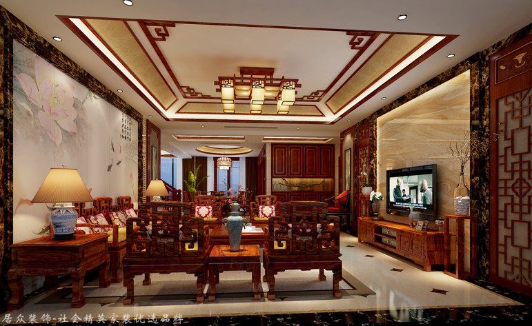 客厅图片来自昆明居众装饰设计工程有限公司在德润朗悦湾-新中式风格-236㎡的分享