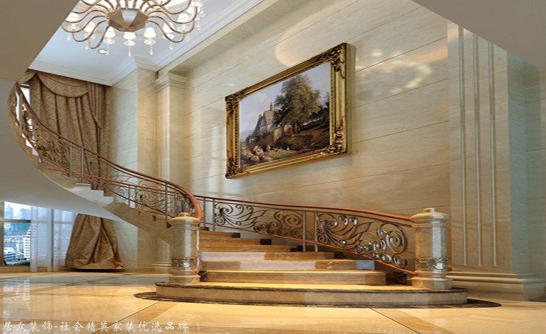 欧式 复式 楼梯图片来自合肥居众装饰设计工程有限公司在半岛1号-欧式风格-380㎡的分享