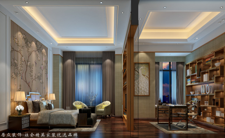 中式 别墅 卧室图片来自杭州居众装饰集团设计院在美丽洲别墅-中式风格-380平的分享