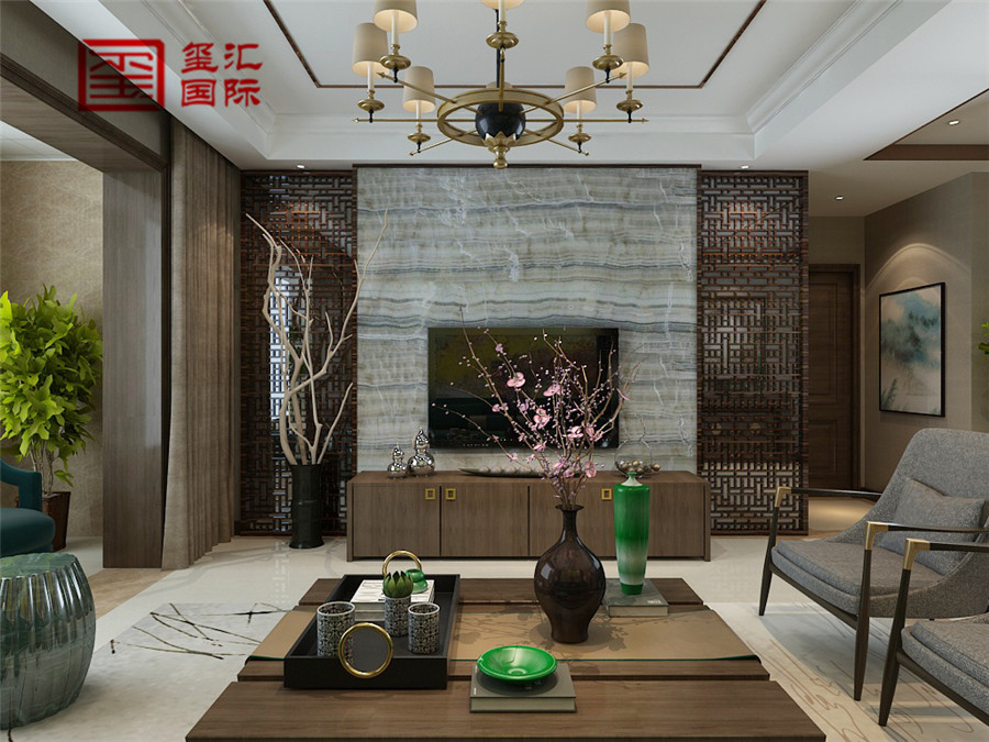 中式 三居 玺汇国际 80后 客厅图片来自河北玺汇国际装饰公司在158平盛世御城中式风格的分享
