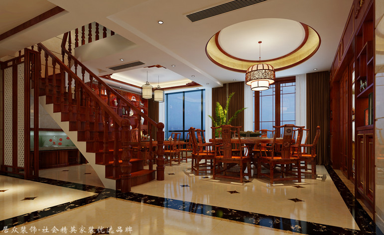 中式 复式 餐厅图片来自杭州居众装饰集团设计院在闲林山水-中式风格-228平的分享