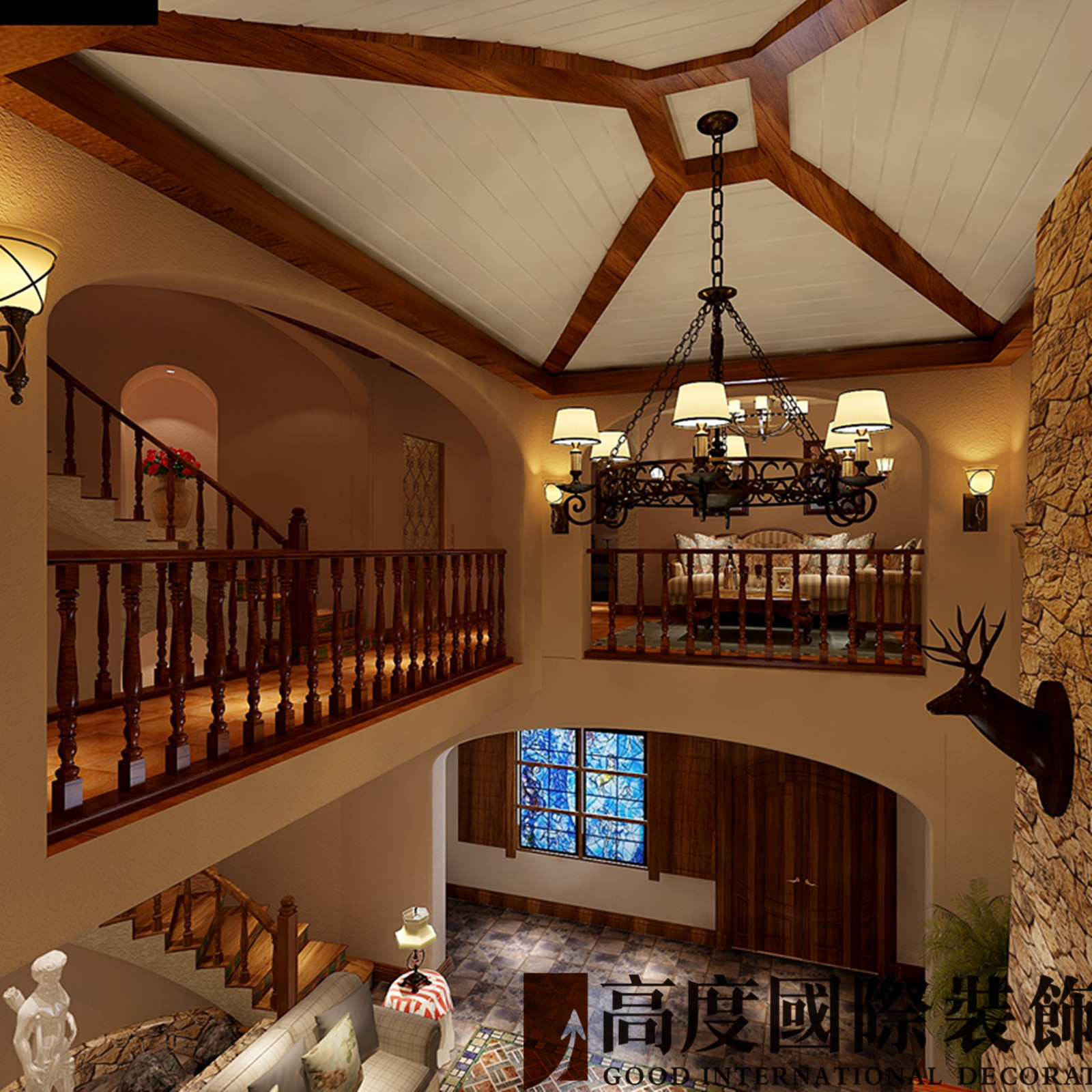 别墅 托斯卡纳 田园 楼梯图片来自高度国际装饰宋增会在远洋傲北410平米托斯卡纳的分享