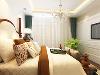 卧室的装饰传统，床是传统的欧式特色花纹，卧室摆放了一颗绿植，提高了空间舒适度。