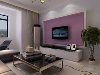 客厅空间讲究的是时尚的现代化气息，电视背景墙采用石膏板流体曲线面造型使墙面更柔和，配合浅蓝色和紫色乳胶漆，彰显个性，地面整体通铺米色地砖使空间看起来更有时尚感