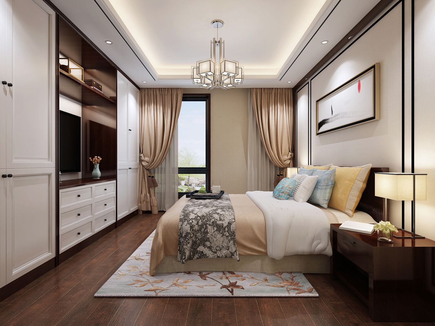 卧室图片来自日升装饰秋红在西安中建国熙台新中式风格赏析的分享