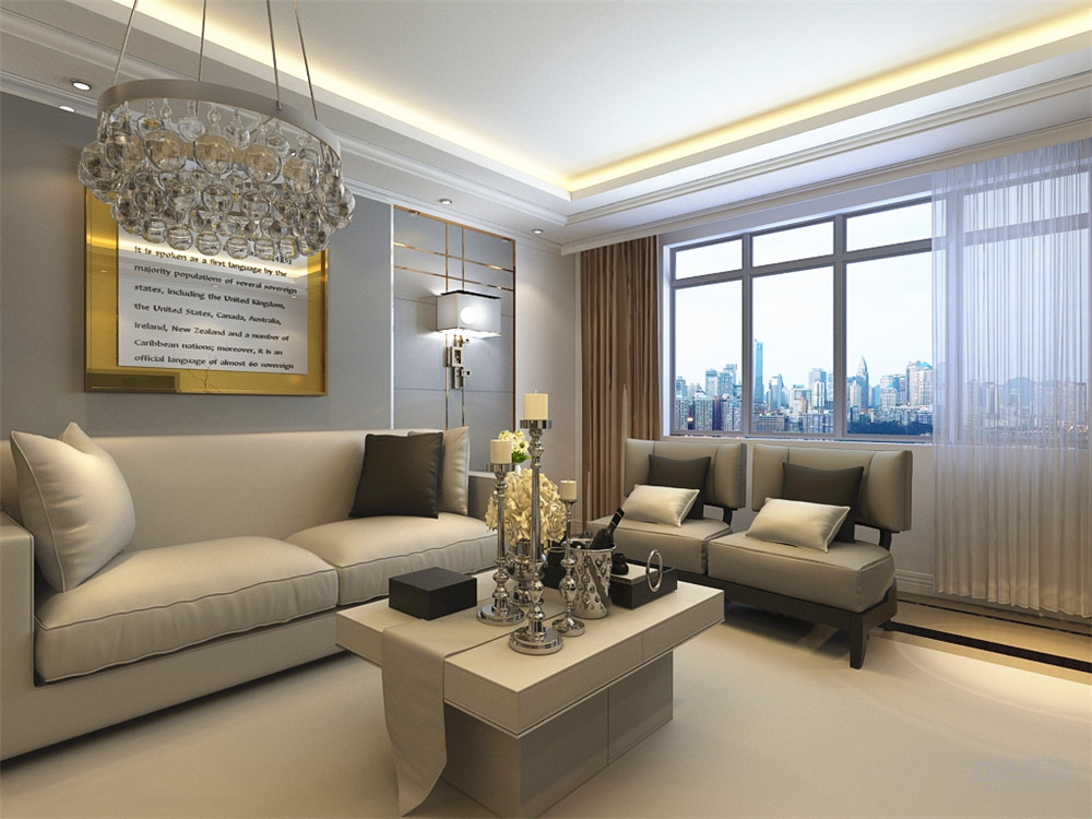 较为鲜明的色彩对比,米黄色地砖更显格外简明,与米白色的沙发相呼应