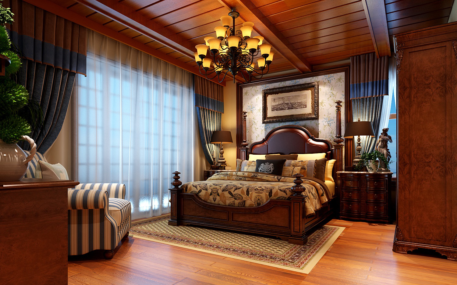 别墅 美式 卧室图片来自轻舟装饰-90后的华仔在孔雀城剑桥郡-500平米-美式风格的分享