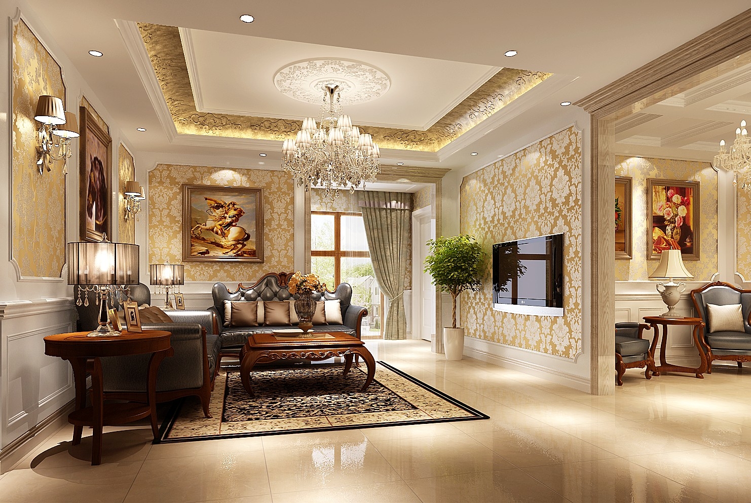 客厅图片来自北京生活家装饰公司在V7西园 200平米欧式装修风格的分享