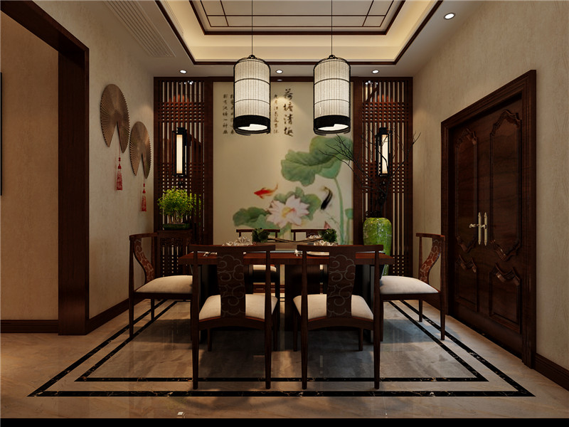 龙发装饰 中式 别墅 世茂尚苑 室内设计 餐厅图片来自龙发装饰天津公司在世茂尚苑300平米新中式风格的分享