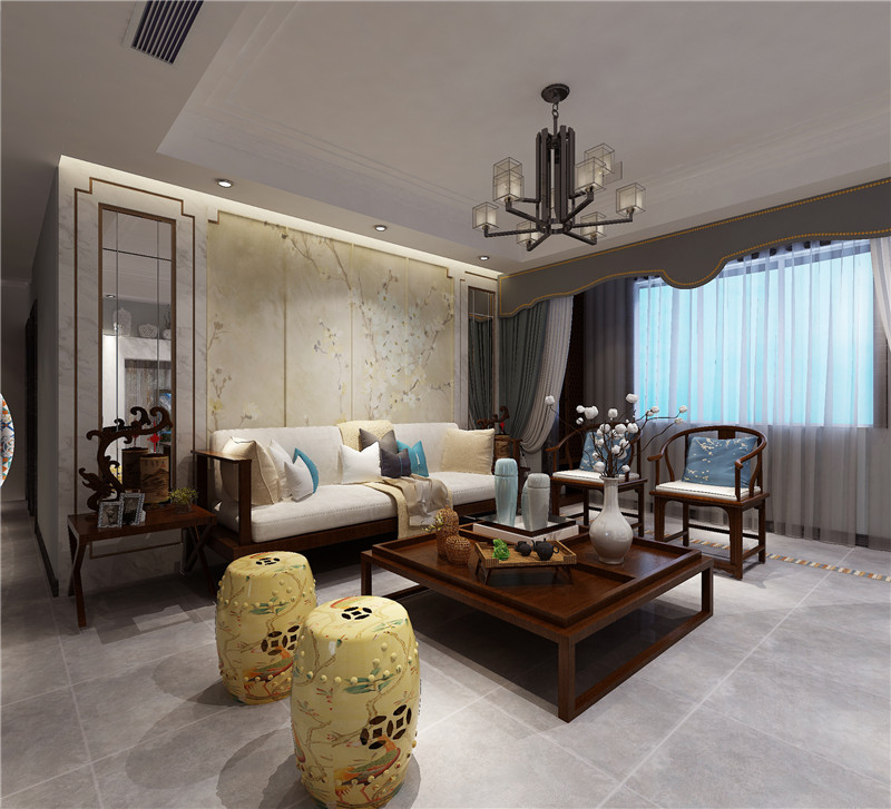 龙发装饰 海宁湾 四居 新中式 中式 客厅图片来自龙发装饰天津公司在海宁湾120平米新中式风格的分享