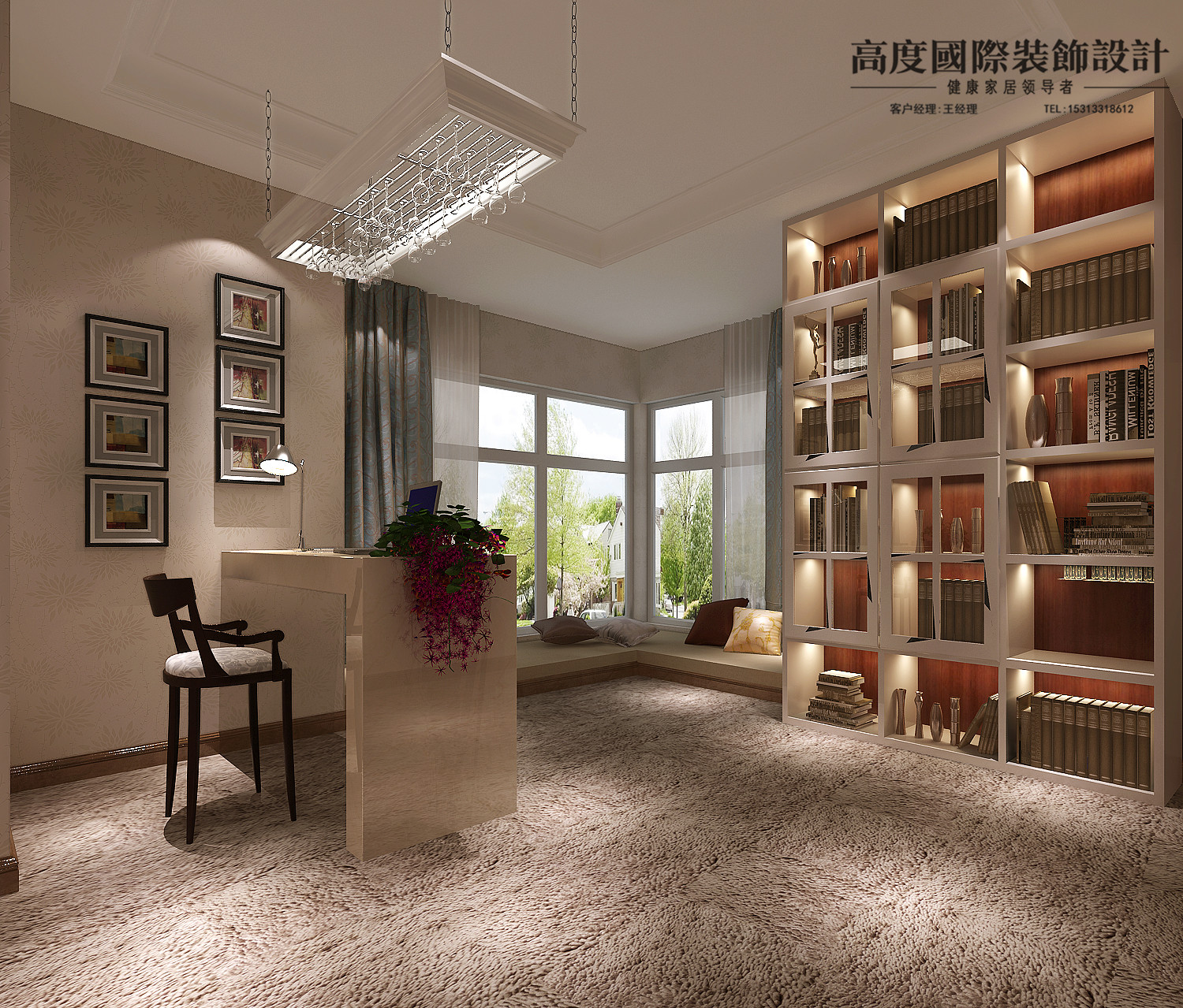 简约 欧式 三居 书房图片来自北京高度国际装饰在御翠尚府142平米简欧风格的分享
