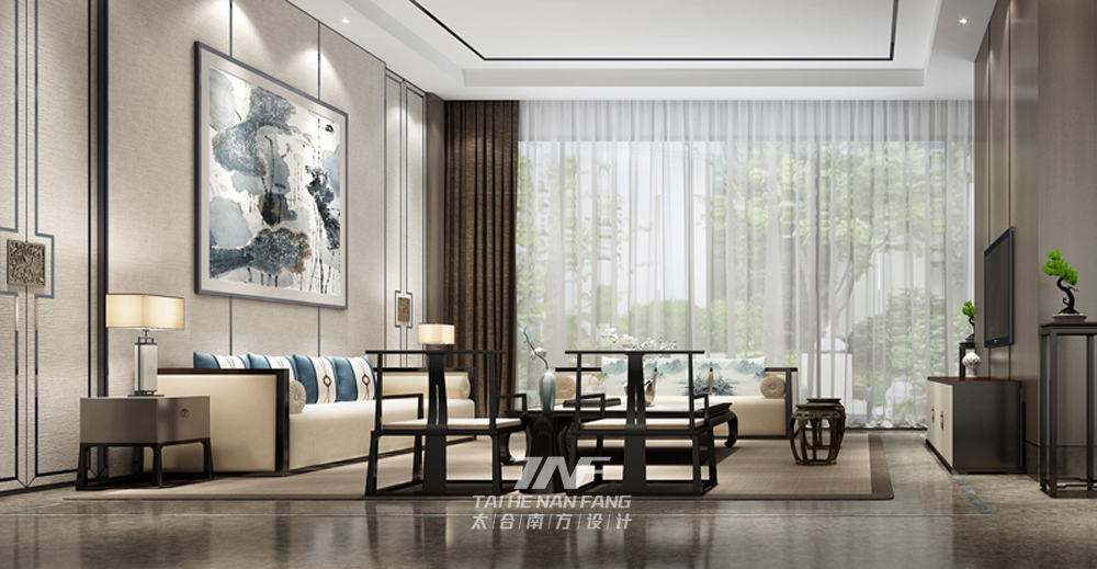 新中式风格样板房设计别墅设计客厅