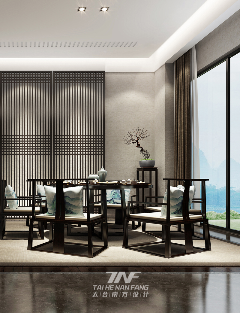 新中式风格 样板房设计 别墅设计 餐厅图片来自王五平设计在柳州冠亚宽庐独栋别墅样板房的分享