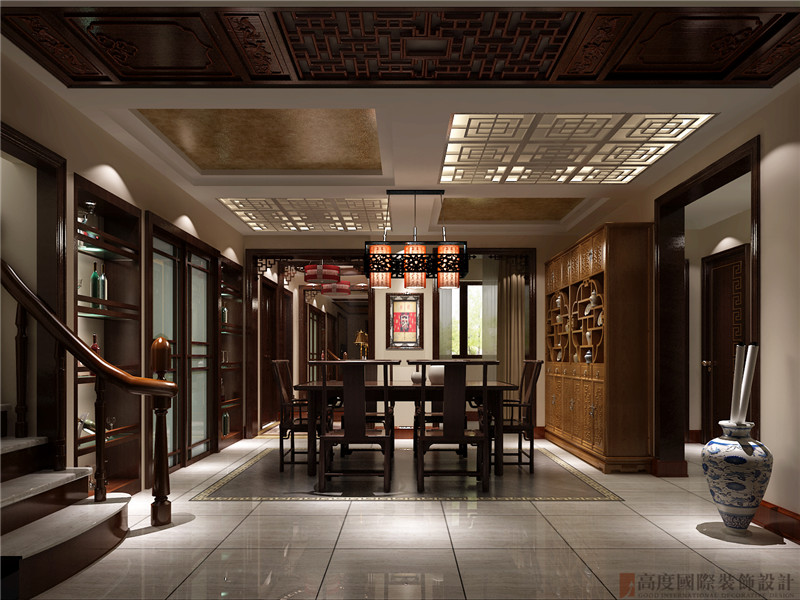 中式 现代 三居 白领 小资 餐厅图片来自北京高度国际装饰在金色漫香苑140㎡现代中式的分享