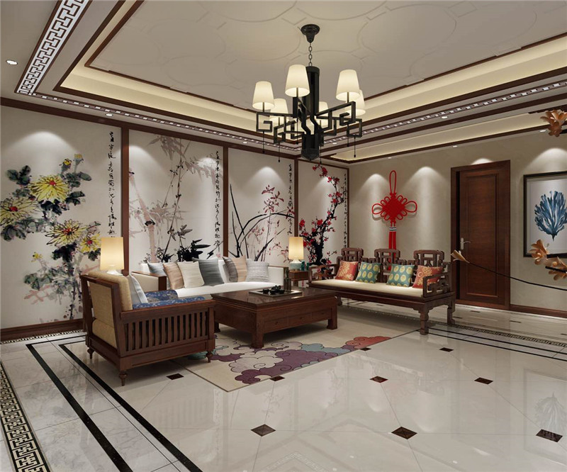 龙发装饰 润泽尚苑 别墅 中式 美式 客厅图片来自龙发装饰天津公司在润泽尚苑280平米新中式风格的分享