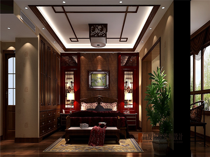 中式 别墅 古典 大气 艺术 卧室图片来自北京高度国际装饰在鲁能七号院300中式的分享