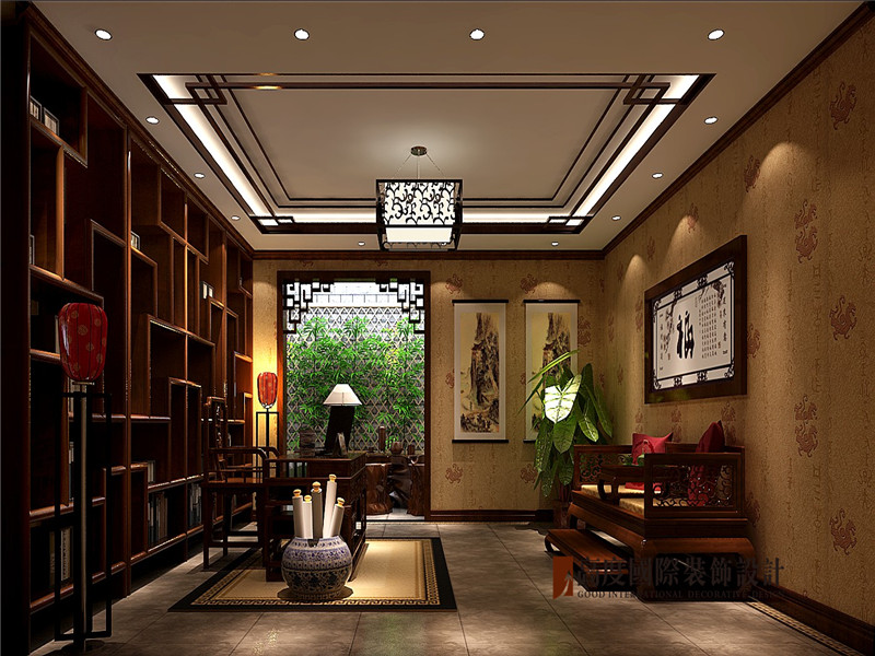 中式 别墅 古典 大气 艺术 书房图片来自北京高度国际装饰在鲁能七号院300中式的分享