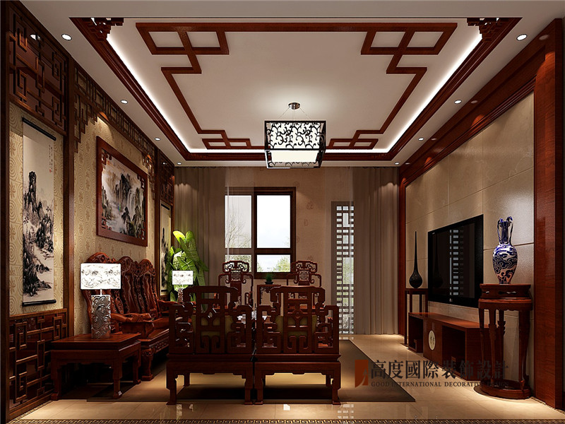 中式 别墅 古典 大气 艺术 客厅图片来自北京高度国际装饰在鲁能七号院300中式的分享
