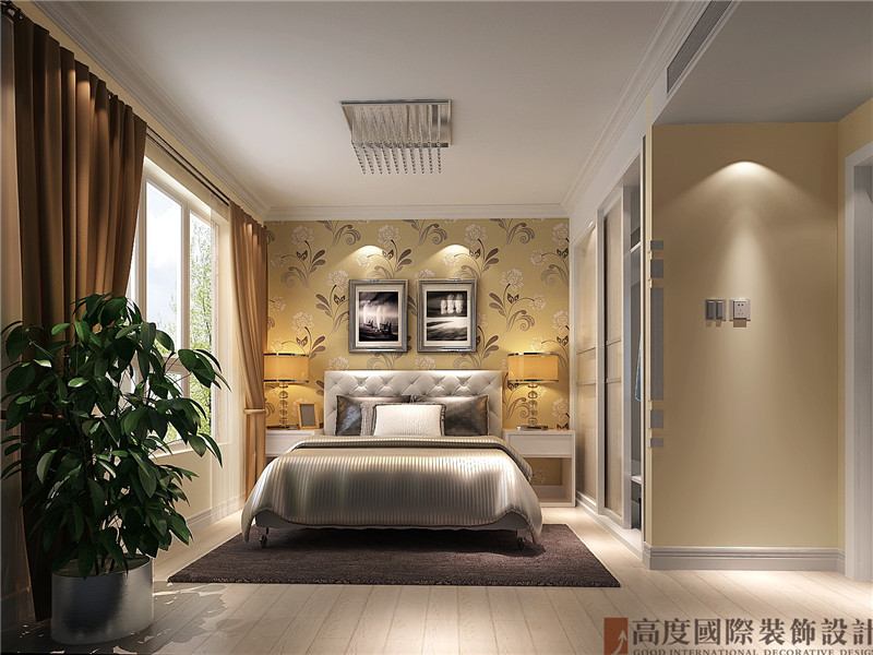 简约 现代 三居 白领 80后 卧室图片来自北京高度国际装饰在润泽公馆142㎡现代简约的分享