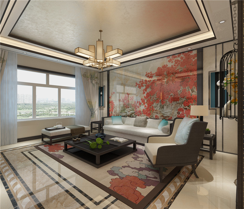 龙发装饰 融创中心 三居 新中式 中式 客厅图片来自龙发装饰天津公司在融创中心170平米新中式风格的分享