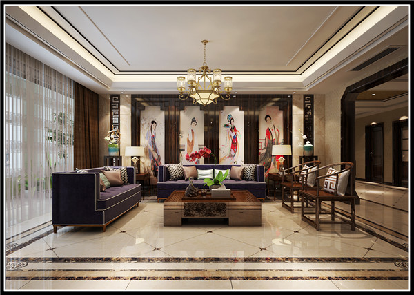 日升装饰 中式装修 中式设计 客厅图片来自装修设计芳芳在素香淡影，大平层里的中式韵味儿的分享