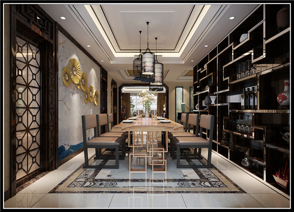 日升装饰 中式装修 中式设计 餐厅图片来自装修设计芳芳在素香淡影，大平层里的中式韵味儿的分享