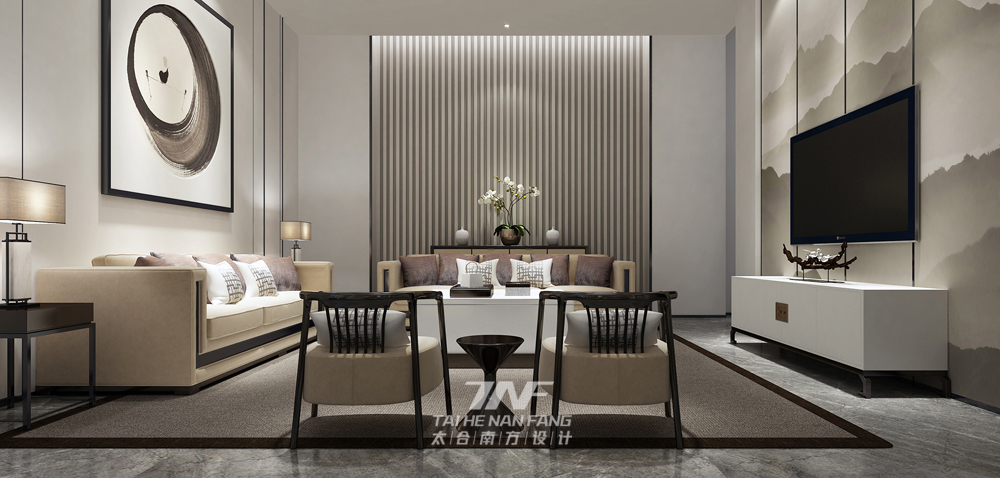 新中式风格 样板房设计 别墅设计 客厅图片来自王五平设计在柳州冠亚宽庐双拼别墅样板房的分享