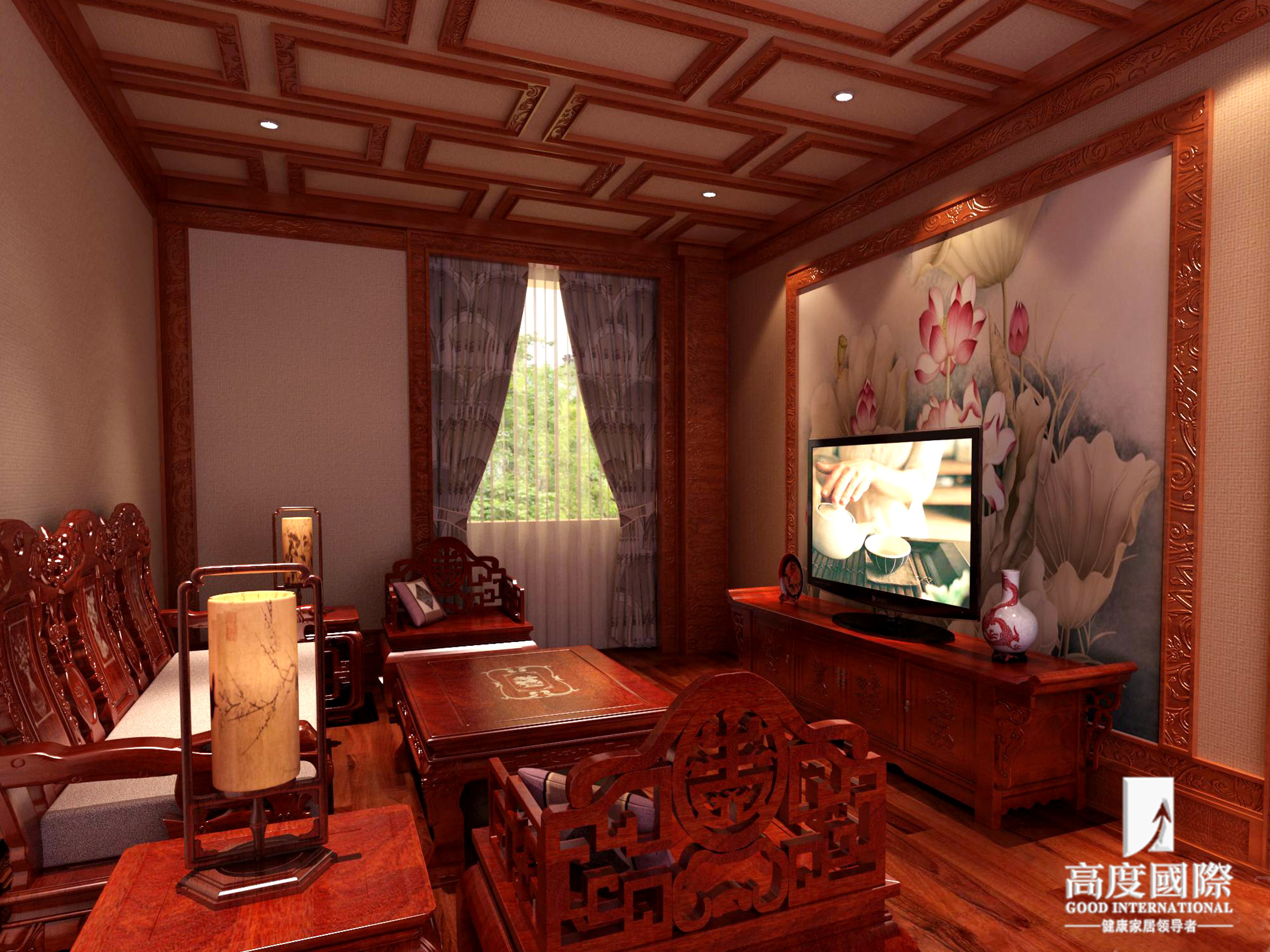 高度国际 别墅 中式风格 客厅图片来自杭州别墅装修设计在杭州500方独栋别墅 | 中式风格的分享