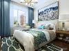 卧室选用了蓝色配饰搭配木色家具，再点缀一点补色，使整体效果干净清新。居住既不沉闷又不会很跳跃，舒适愉快。