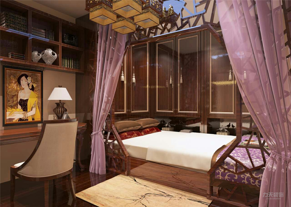 中式 新中式 二居 收纳 小资 卧室图片来自阳光力天装饰在力天装饰-锦江欣苑-120㎡-新中式的分享