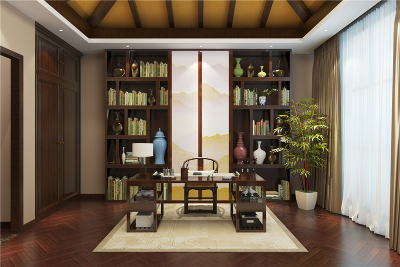 龙发装饰 阳光海岸 三居 现代中式 中式 书房图片来自龙发装饰天津公司在力高阳光海岸三居现代中式风格的分享