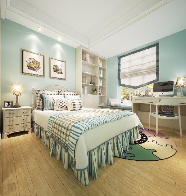 首页 装修效果图 儿童房卧室创意床装饰设计图片 房间墙大面积浅蓝色