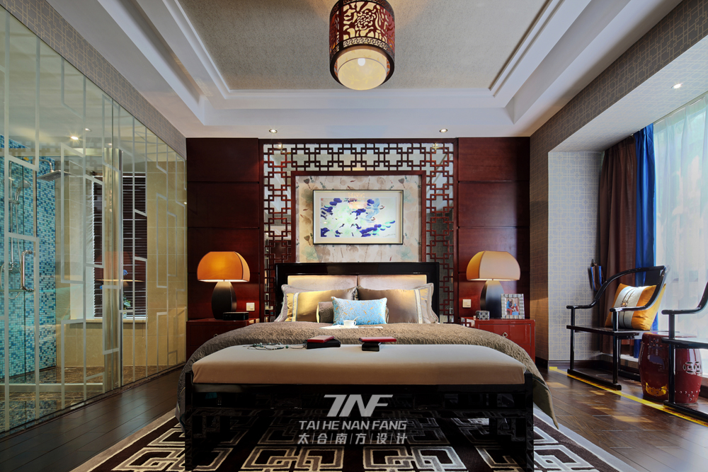 中式风格　 样板房设计 三居 卧室图片来自王五平设计在广西来宾海德堡三号样板房的分享