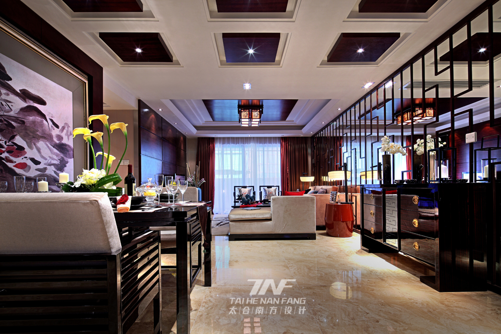 中式风格　 样板房设计 三居 客厅图片来自王五平设计在广西来宾海德堡三号样板房的分享